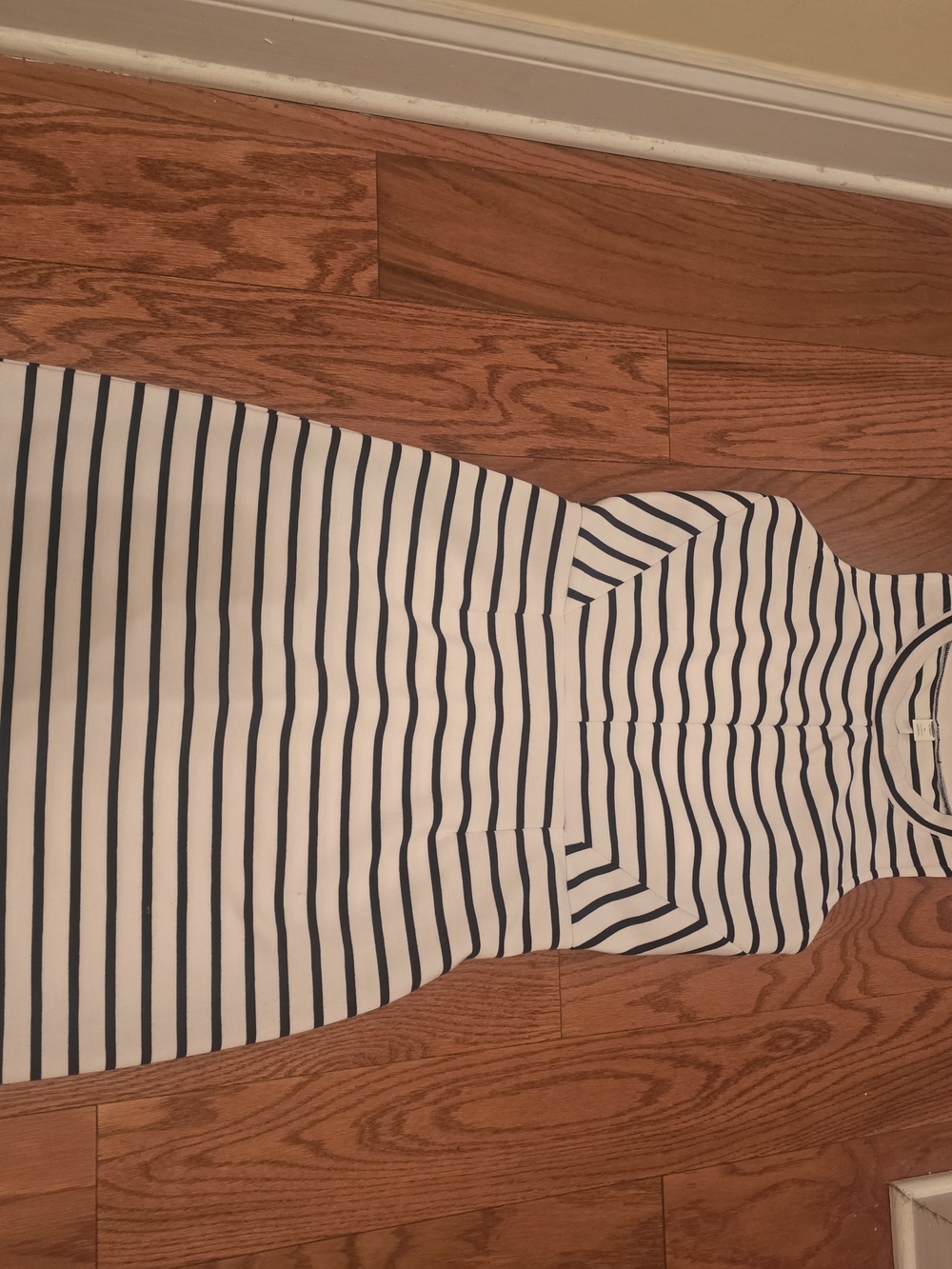 Striped Navy and White Sleeveless Sheath Dress